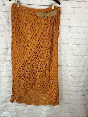 NWT Soft Surroundings semi Crochet Skirt Belt Accent honey ginger Midi wrap boho